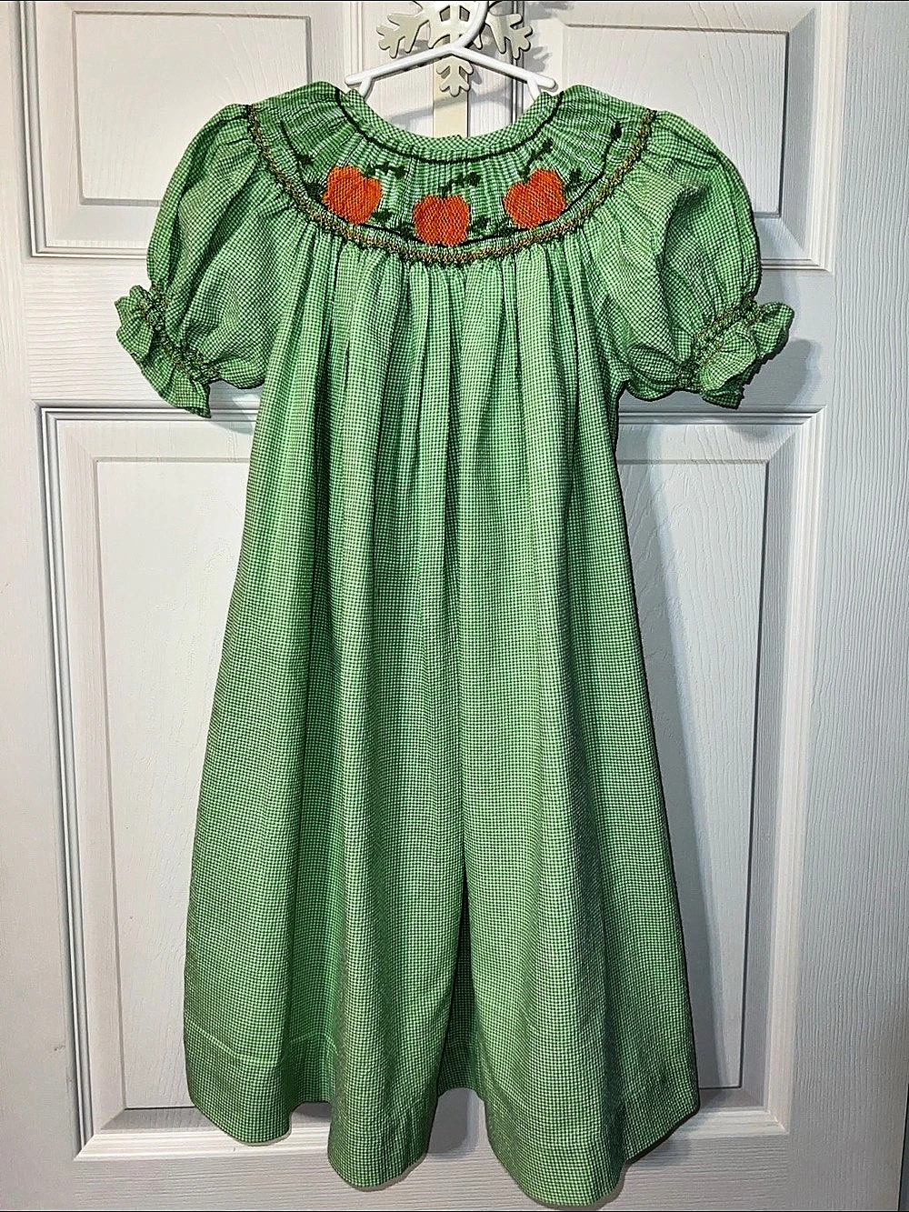 Carousel wear Girls Gingham Smocked Pumpkin Dress in Green Check
